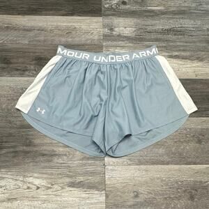 NWT Under Armour Play Up Side Stripe Slate Blue White Women 2X Plus Loose Shorts